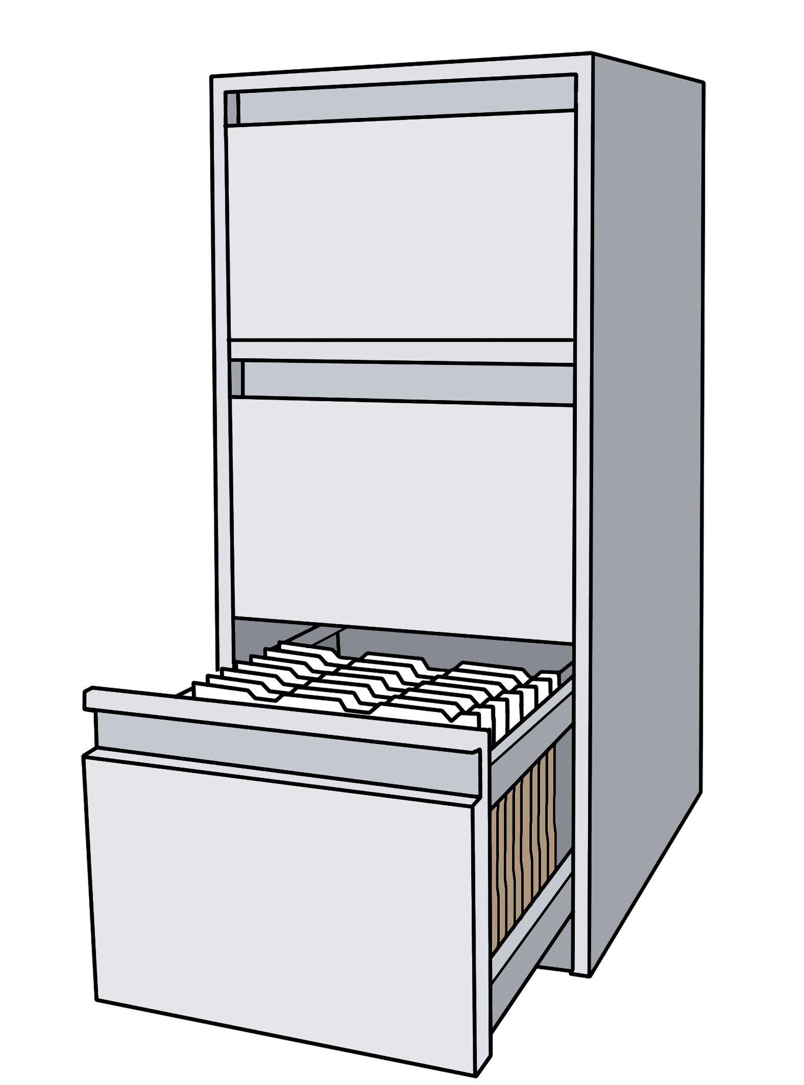 Ein geöffneter Aktenschrank mit Hängeregistern einer Verwaltung